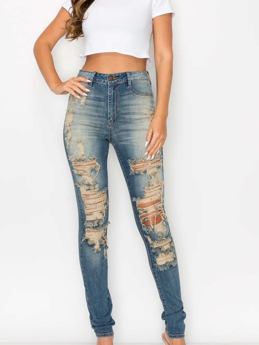 AP Blue Women's High-rise Skinny Distressed Jeans